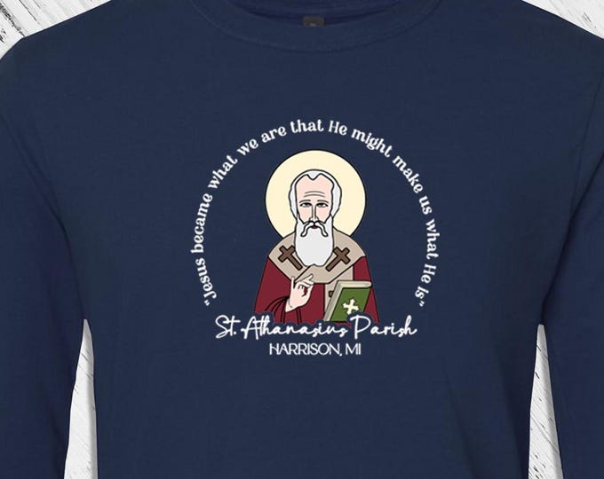 STA Long Sleeve T-shirt - FRONT Logo Only - St Athanasius Harrison, MI (only) - Church Merch