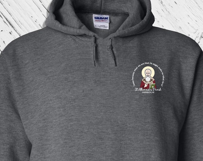 STA Hoodie Sweatshirt -  Small Front Left Chest Logo Only St Athanasius Harrison, MI (only) - Church Merch