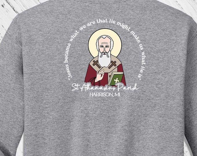 STA Crewneck Sweatshirt - Back Logo Only St Athanasius Parish Harrison, MI (only) - Church Merch