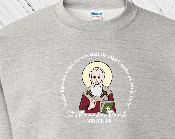 STA Crewneck Sweatshirt - Front Logo Only St Athanasius Parish Harrison, MI (only) - Church Merch