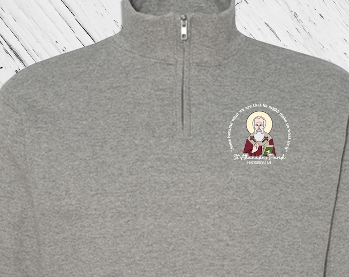 STA 1/4 Zip Sweatshirt -  Small Front Left Chest Logo Only St Athanasius Harrison, MI (only) - Church Merch