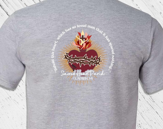 SHP Short Sleeve T-shirt - Back Logo Only - Sacred Heart Parish Gladwin, MI(only) - Church Merch