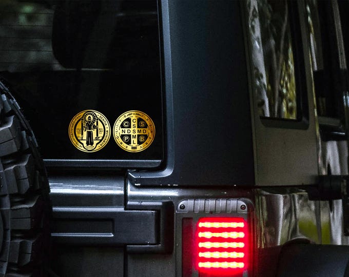 St Benedict Medal front and back car decal 10" x 5"