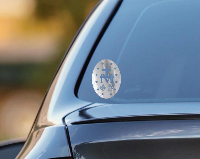 Miraculous Medal with oval vinyl decal