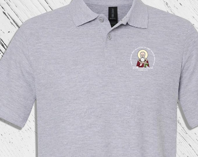 STA Mens Golf Shirt - Front Left Chest Logo Only ST Athanasius Harrison, MI (only) - Church Merch