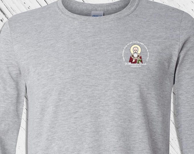 STA Long Sleeve T-shirt - Small Front Left Chest Logo Only - St Athanasius Harrison, MI (only) - Church Merch