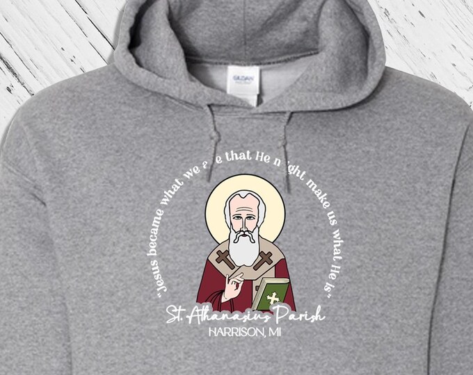 STA Hoodie Sweatshirt -  Front Logo Only St Athanasius Harrison, MI (only) - Church Merch