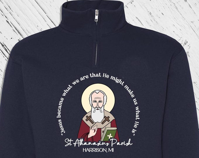 STA 1/4 Zip Sweatshirt -  Front Logo Only St Athanasius Harrison, MI (only) - Church Merch