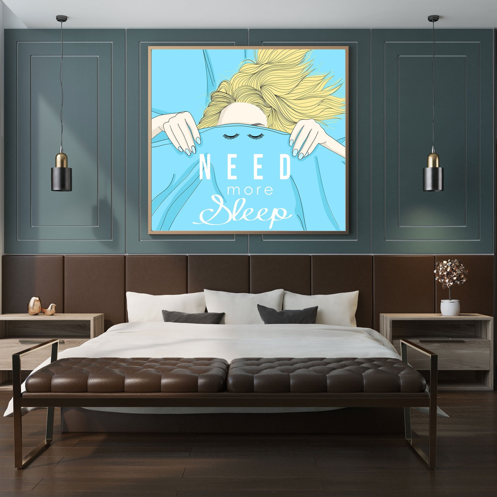 Need more sleep Poster Print Colourful print Blue wall art | Etsy