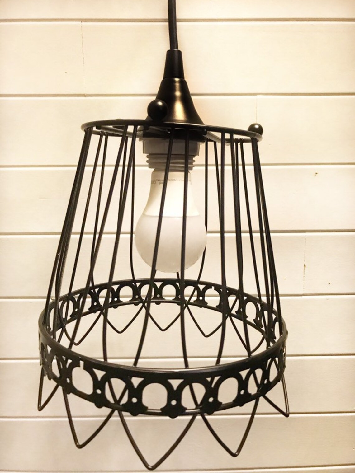 Black Wire Basket Pendant Light Etsy