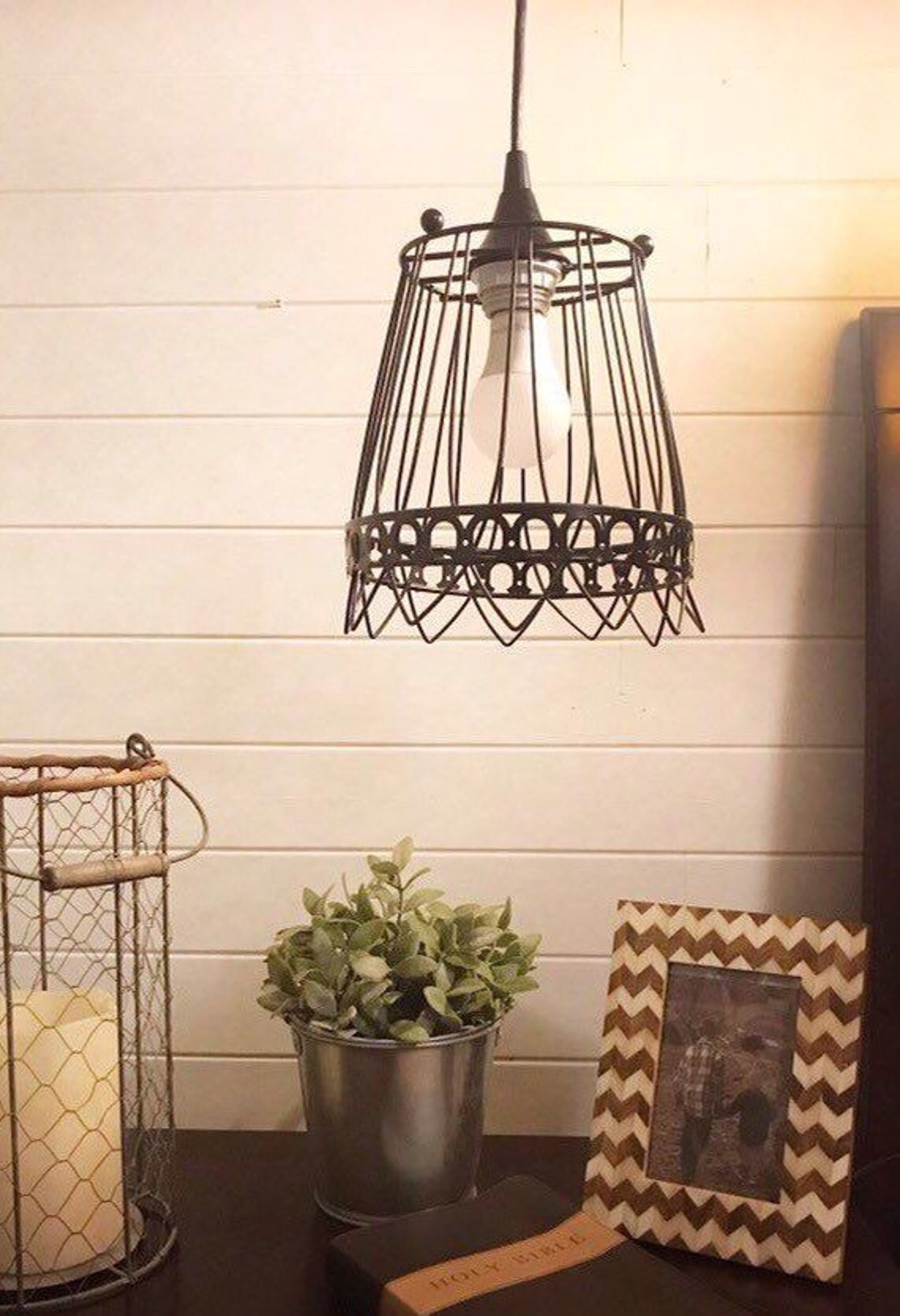 Black Wire Basket Pendant Light Etsy