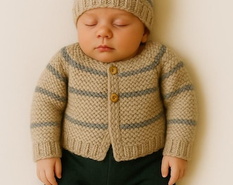 Baby Sweater Set Newborn to 3 months, Hand Knitted In Earth tones
