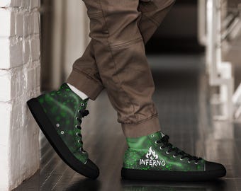 Inferno High Top Sneaker Herren – Grün Schwarze Canvas Schuhe im Neon Techwear Design | Streetwear & Gaming Style