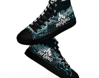 Sneakers alte Inferno da uomo – Scarpe futuristiche in tela con design cyber | Scarpe alte streetwear nere e blu