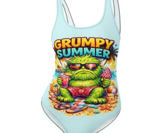 Grumpy Summer Badeanzug Damen – Lustiger Monster Swimsuit, Sommer Bademode mit Humor & Beach Vibes
