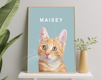 Personalised Pet Print | Customised Cat and Dog Drawing Art Photo Digital File Turn Your Dog Into A Cartoon Painted Cat Portrait With Name