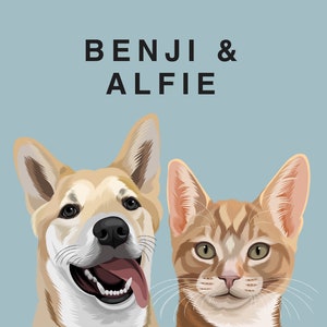 | de portrait pour animaux de compagnie multiples Transformez votre animal de compagnie en dessin vectoriel de dessin animé deux animaux de compagnie ou plus Chien et chat Œuvre d’art Dogmom Puppy Kitten Catmom Digital