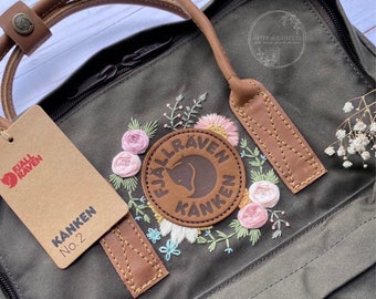 Fjallraven Kanken No. 2 Backpack - Custom Hand Embroidery - Boho Bespoke with Classic No. 2 Colors - Unique Embroidery on G 1000 Material