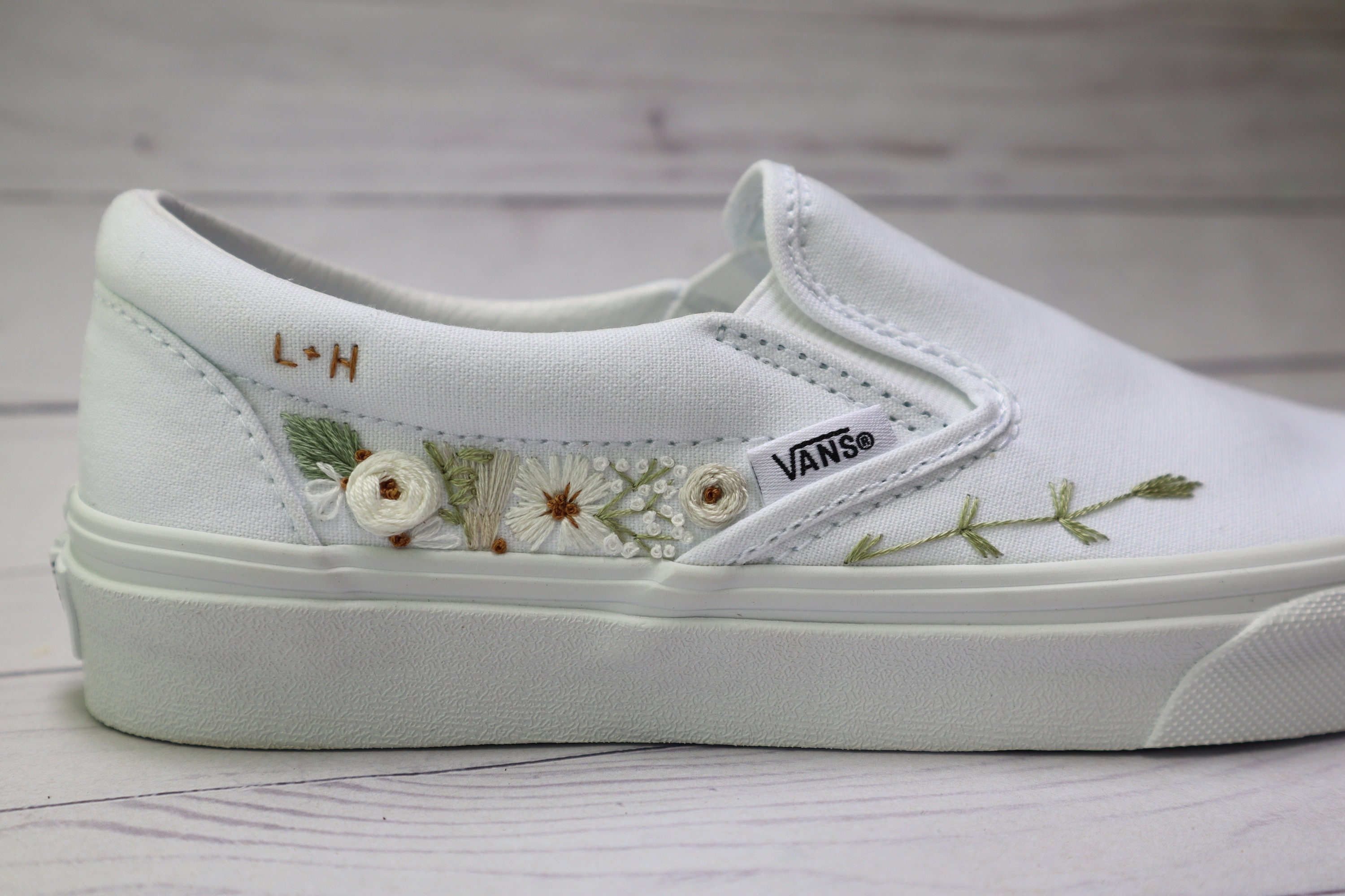 Embroidered Vans Slip on Shoes ~ Personalized Embroidery on Vans Slip Ons Customized with Designs and Colors - Bridal or Just for Fun!
