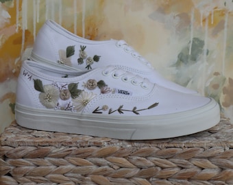 Embroidered Vans Bridal Shoes - Vans Authentic with Custom Hand Embroidery and Beading Personalized for Wedding Sneakers