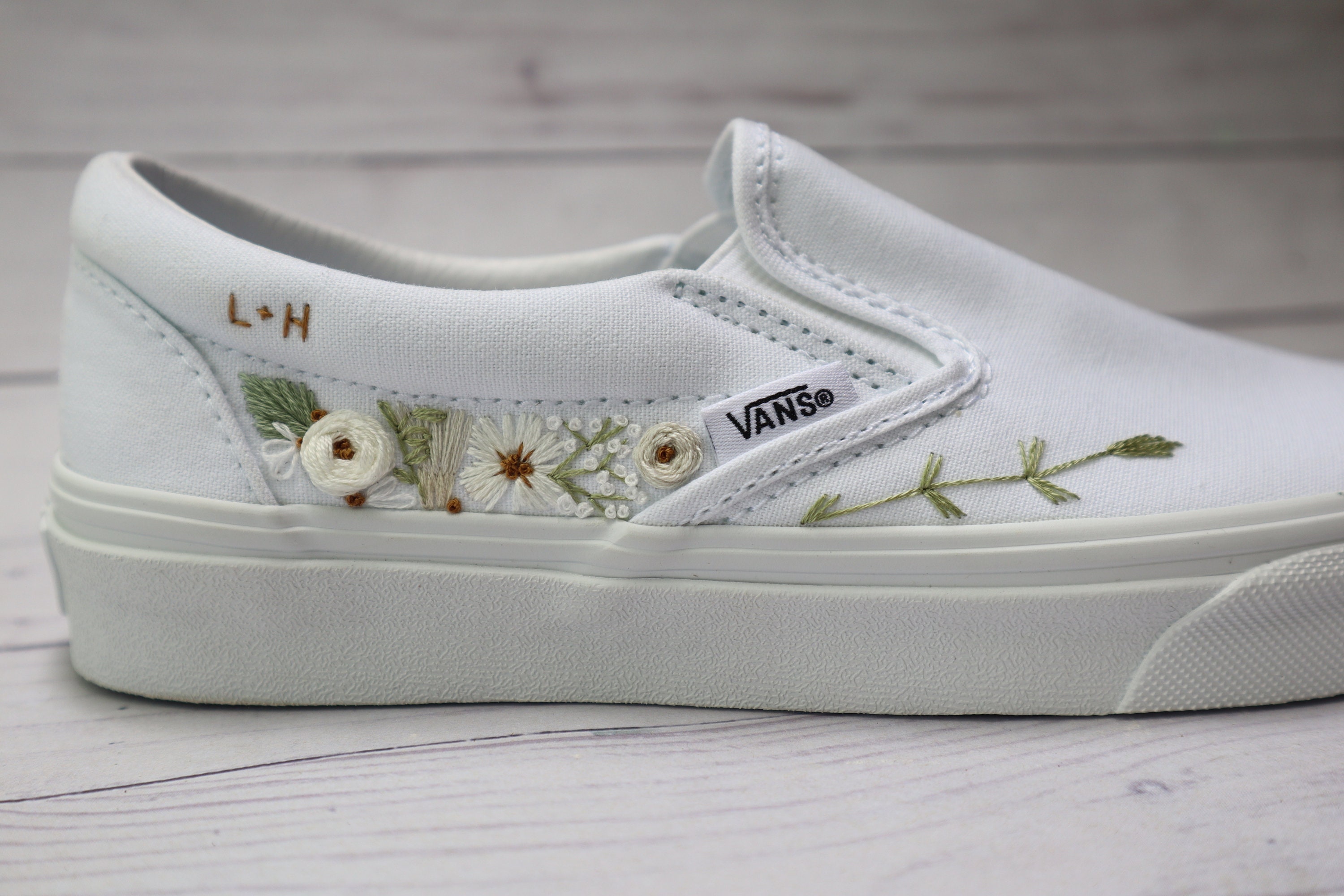 Embroidered Vans Slip on Shoes ~ Personalized Embroidery on Vans Slip Ons Customized with Designs and Colors - Bridal or Just for Fun!