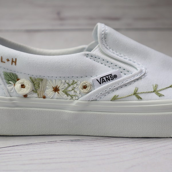 Embroidered Vans Slip On Shoes ~ Personalized Embroidery on Vans Slip Ons Customized with Designs and Colors - Bridal or Just for Fun!