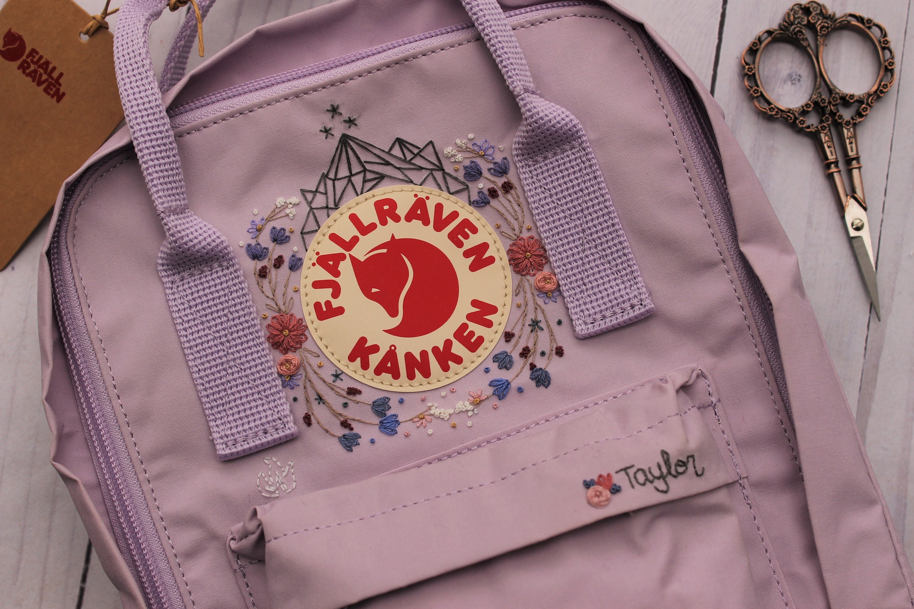 Embroidered Kanken Mountains With Flowers Custom Kanken With