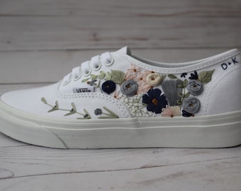 Embroidered Wedding Vans Shoes - Something Blue - Embroidered by Hand to Order, Personalized Embroidery on Vans Shoes in Your Choice of Size