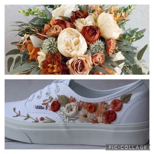 Custom Embroidered Vans Shoes by Hand to Order, Match Your Bridal Bouquet - Customized Wedding Floral Hand Embroidery