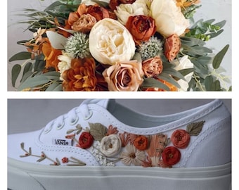 Custom Embroidered Vans Shoes by Hand to Order, Match Your Bridal Bouquet - Customized Wedding Floral Hand Embroidery