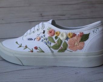 Custom Embroidered Wedding Shoes | Bridal Hand Embroidery on Vans Authentic Shoes | Made to Order