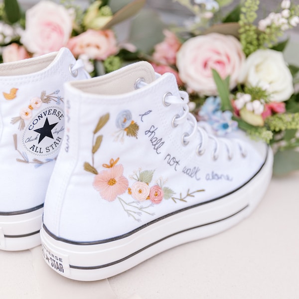 Embroidered Wedding Converse | Custom Bridal Hand Embroidery on Converse Chuck Taylor All Stars | High Top or Low | Personalized Embroidery