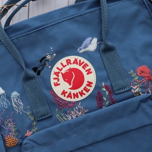 Custom Kanken Embroidery on Fjallraven Backpack, Under The Sea Embroidered Design On Choice of Kankens, Custom Options and Color Choices