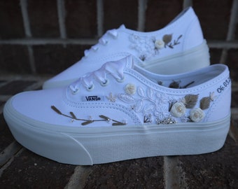 Embroidered Bridal Vans with Custom Hand Embroidery and Appliqué and Beading- Custom Wedding shoes