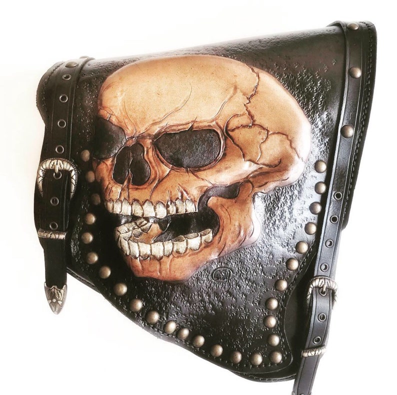 Leather Motorcycle Bag, Side Bag For Harley Davidson, Swingarm Saddle Bag image 1
