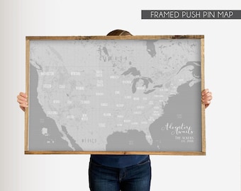 Personalized Push Pin Map Framed USA Travel Map Wedding Gift for Travelers Family Travel Map Push Pin Map Sign Framed Canvas