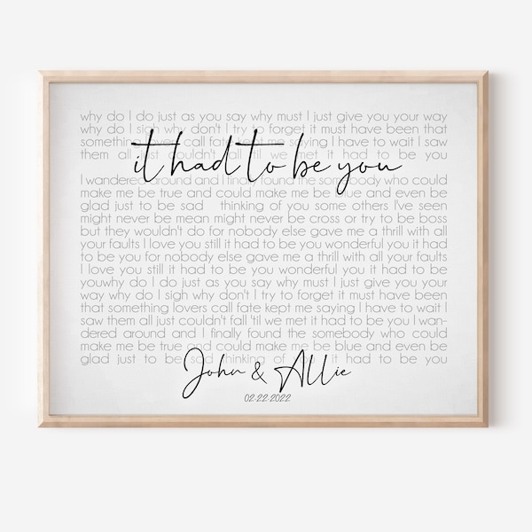 Song lyrics wall art, wedding song lyric art, gift for him, anniversary gift for wife, personalized gift, custom song lyrics wall art