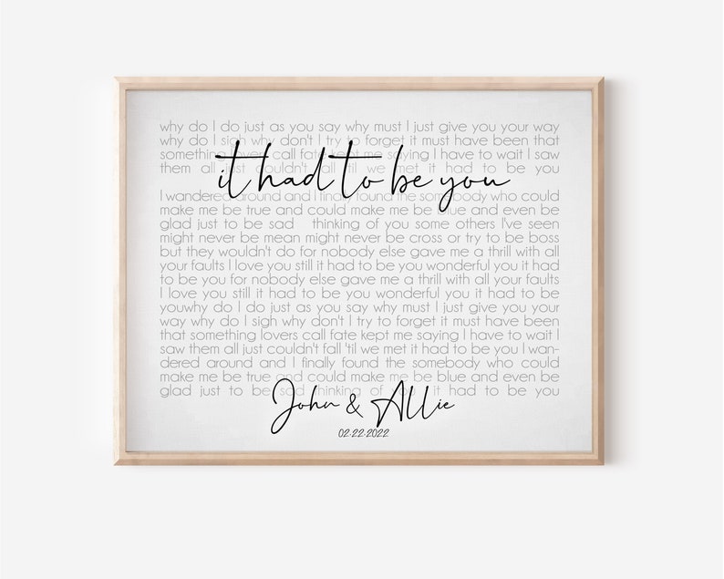 Song Lyrics Wall Art Wedding Song Lyric Art Gift for Him Etsy