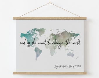 Graduation gift for her, graduation gift, college graduation gift for her, high school graduation gift for her, world map, hanging canvas