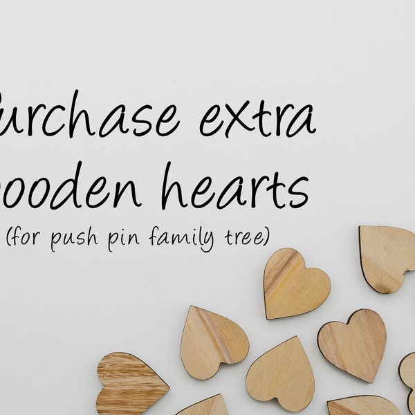 Add-On Item Extra wooden hearts for push pin family tree canvas (quantity of 12 extra hearts and pins)