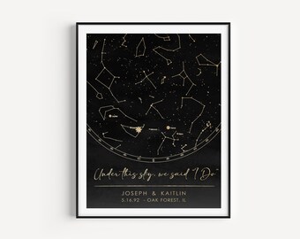 Impresión de mapa de estrellas, regalo de aniversario para él, regalo de aniversario personalizado, regalo de mapa de estrellas, bajo estas estrellas, impresión de mapa de estrellas de constelación