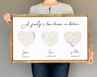 Long Distance Gift, Mothers Day gift, family distance gift, personalized Mother's Day gift, heart map long distance gift,