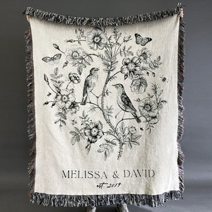 Woven Cotton Throw Custom 2nd Anniversary Gift Love Birds Wedding Gift gift for Wife Personalized Blanket Wedding Gift Christmas Gift Wife