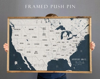 Personalized Push Pin Map, Framed USA Map, Gift for Travelers, Travel Map, Couples Travel Map, Family Travel Map, Christmas Gift