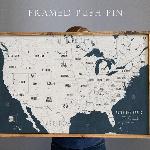 Personalized Push Pin Map, Framed USA Map, Gift for Travelers, Travel Map, Couples Travel Map, Family Travel Map, Christmas Gift