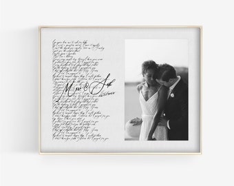 Wedding Song Lyric Gift,  wedding photo gift, personalized anniversary gift for him, anniversary gift for wife, paper anniversary