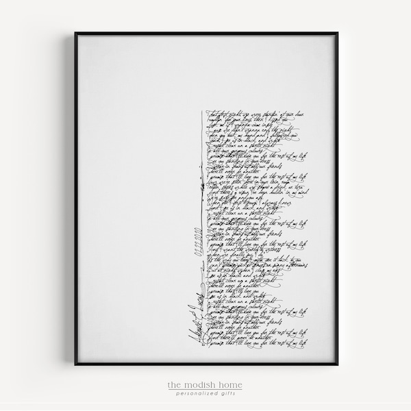 song lyrics wall art, wedding song lyric art, lyrics wall art, wedding song lyric gift, first dance lyric gift, anniversary gift for him