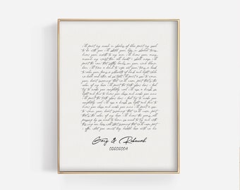 Wedding Song Lyric Art, anniversary gift for him, custom song lyrics wall art, paper anniversary gift, 1st anniversary gift for couple