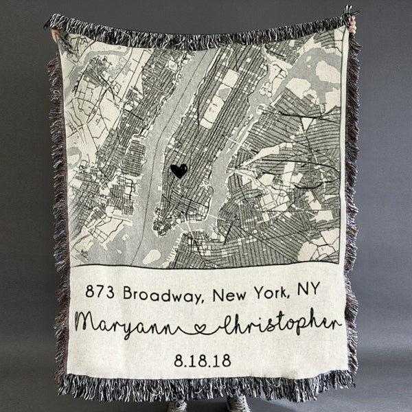 Woven Cotton Throw, Custom Map in Heart, Personalized Throw Blanket, 2nd Anniversary Gift Anniversary Gift Couple, Cotton Anniversary Gift