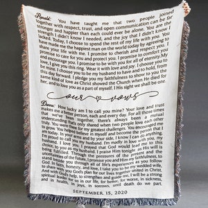 Cotton Anniversary Gift for Him, Wedding Vows Throw Blanket, Anniversary Gift for Wife, Anniversary Gift for Husband, 2nd anniversary Gift,